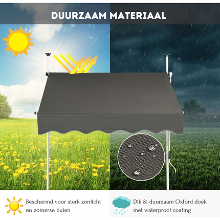 Trendmix Uitschuifbare Klemluifel 150×120 cm – Donkergrijs – Zonnescherm Zonder Boren – UV-bestendig – In Hoogte Verstelbaar tot 300 cm