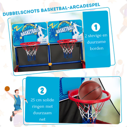 Trendmix Basketbal Arcade Spel voor Kinderen Dual Shot - Basketbalstandaard met 2 Manden - Inclusief 4 Basketballen En Pomp - 90 x 90 x 140 cm