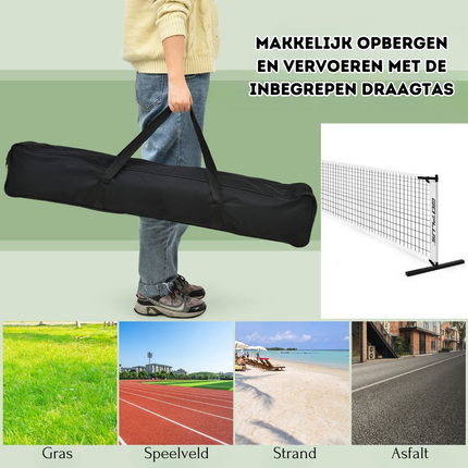 Trendmix Draagbaar Pickleball Net met Metalen Frame 670 cm - Sterk Polyesternet Inclusief Draagtas - Weerbestendig Sportnet voor Binnen en Buiten - Zwart