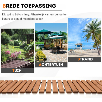 Trendmix Houten Oprolbaar Tuinpad 245×43 cm – Weerbestendig Antislip Buitenpad – Flexibel Looppad voor Tuin, Balkon, Binnenplaats, Camping of Strand – Rollend Tuinpad Zonder Montage