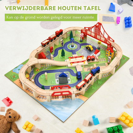 Trendmix 2-in-1 Houten Montessori Treinset En Speeltafel Met Lade 78 x 63 x 33 Cm - 100 Delige Speelset - STEM Speelgoed