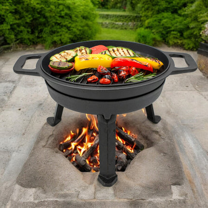 Meyerhoff 2-in-1 Outdoor Dutch Oven 8L – Gietijzeren Ketel met Grilldeksel – Kampvuurpan Met Afneembare Poten – Voor Buiten Koken, BBQ & Jacht