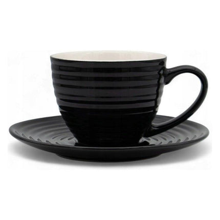 Bella Fiore Porseleinen Koffiekopjes Set – 6 Luxe Zwarte Kopjes met Schoteltjes – 220 ml – Geschenkdoos voor Koffieliefhebbers