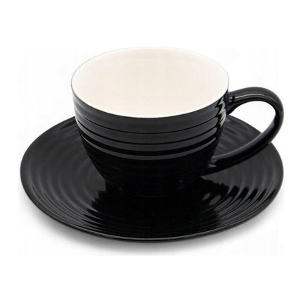 Bella Fiore Porseleinen Koffiekopjes Set – 6 Luxe Zwarte Kopjes met Schoteltjes – 220 ml – Geschenkdoos voor Koffieliefhebbers