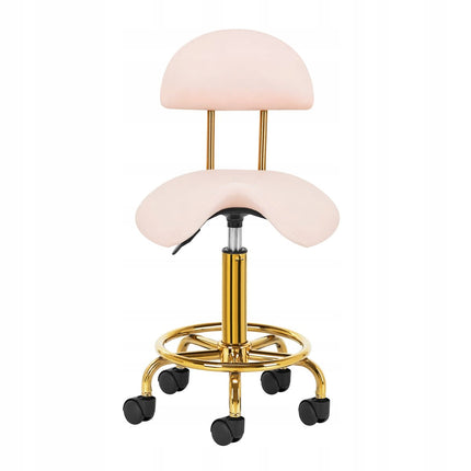 Ergonomische Cosmetische Zadelkruk Met Rugleuning - Kapperskruk in Hoogte Verstelbaar - Werkplaatsstoel Roze/Goud