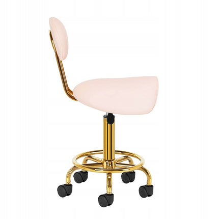 Ergonomische Cosmetische Zadelkruk Met Rugleuning - Kapperskruk in Hoogte Verstelbaar - Werkplaatsstoel Roze/Goud