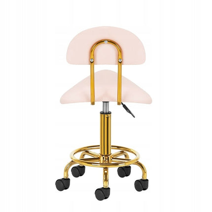 Ergonomische Cosmetische Zadelkruk Met Rugleuning - Kapperskruk in Hoogte Verstelbaar - Werkplaatsstoel Roze/Goud