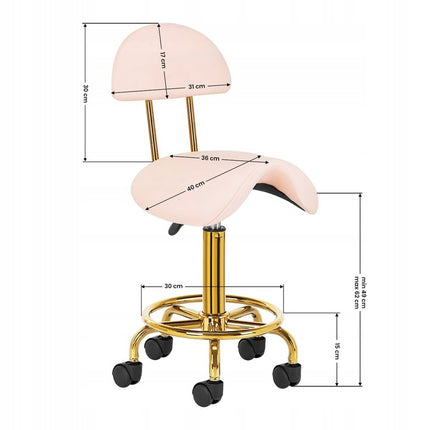 Ergonomische Cosmetische Zadelkruk Met Rugleuning - Kapperskruk in Hoogte Verstelbaar - Werkplaatsstoel Roze/Goud
