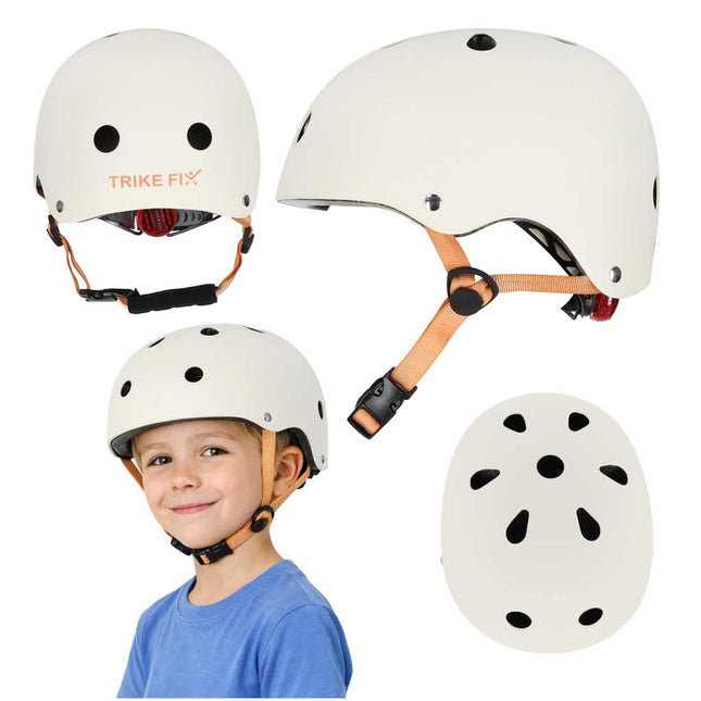 Kinderhelm maat S 48-54 cm – Fietshelm, Step Helm & Skatehelm voor Kinderen – LED Achterlicht – Beige
