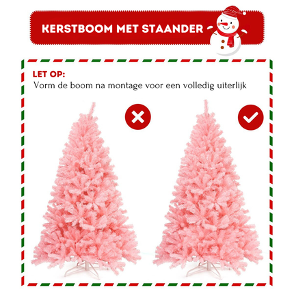 Trendmix Roze Kunstkerstboom 225 cm – 1258 Takken – Volle Boom – Scharnierende Sparren – Metalen Standaard – PVC