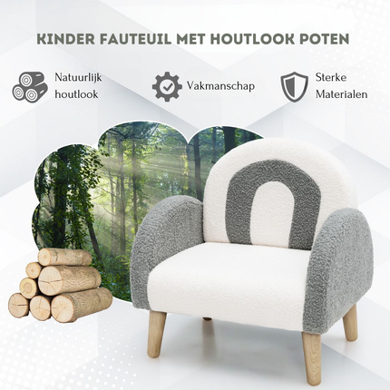 Trendmix Kinderfauteuil Teddy Grijs – Regenboogdesign – Fauteuil Kind 3-5 Jaar – Lounge Stoel met Ergonomisch Ontwerp – 51 × 42 × 51 cm