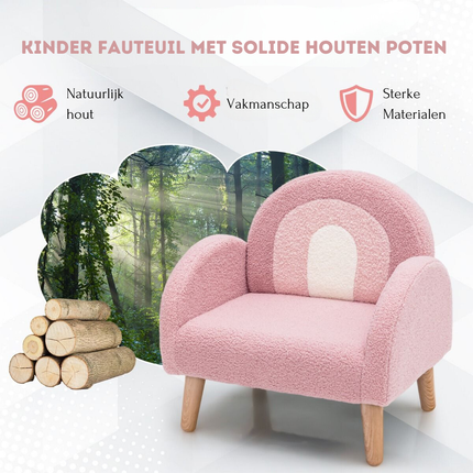 Trendmix Kinderfauteuil Teddy Roze – Regenboogdesign – Fauteuil Kind 3-5 Jaar – Ergonomisch & Zacht – 51 × 42 × 51 cm