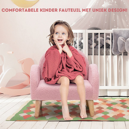 Trendmix Kinderfauteuil Teddy Roze – Regenboogdesign – Fauteuil Kind 3-5 Jaar – Ergonomisch & Zacht – 51 × 42 × 51 cm