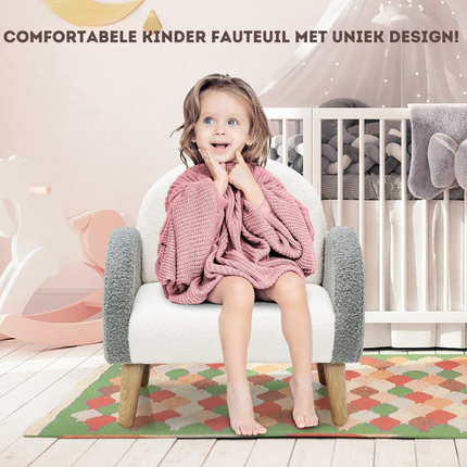 Trendmix Kinderfauteuil Teddy Grijs – Regenboogdesign – Fauteuil Kind 3-5 Jaar – Lounge Stoel met Ergonomisch Ontwerp – 51 × 42 × 51 cm