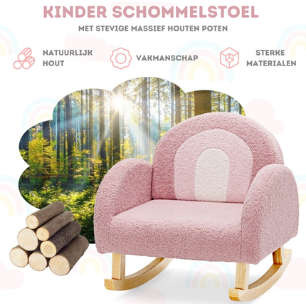 Trendmix Kinderschommelstoel Teddy Roze – Ergonomisch – Voor Kind 3-5 Jaar – Houten Schommelstoel – 50,8 × 49,5 × 50,8 cm