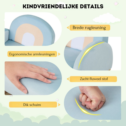 Trendmix Kinderschommelstoel Blauw – Fluweel – Ergonomisch – Schommelstoel Kind 3-5 Jaar – Regenboogdesign – 50 × 46 × 45 cm