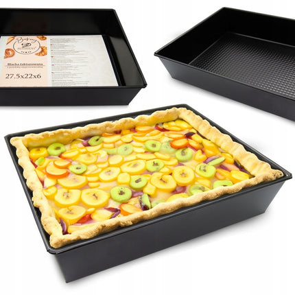 Meyerhoff Bakery Rechthoekige Cakevorm – 27,5 x 22 x 6 cm – Non-Stick Bakvorm voor Cake, Brood & Gebak – Duurzame Stalen Broodbakvorm – Zwart Ovenaccessoire