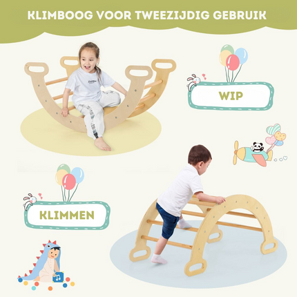 Trendmix 3 in 1 Houten Klimset voor Kinderen - Klimrek met Glijbaan - Klimdriehoek en Klimboog - Natuurlijk Hout
