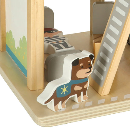 Houten Politiebureau met Auto en Helikopter – Educatief Montessori Speelgoed – Duurzame Speelset met 3 Verdiepingen