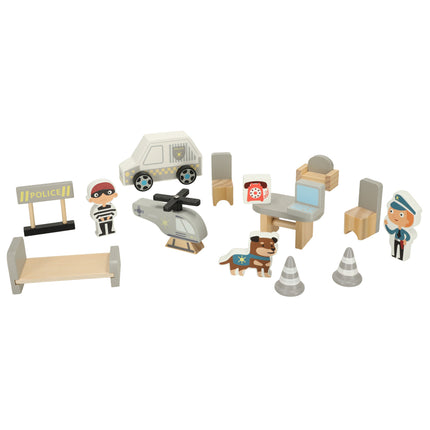 Houten Politiebureau met Auto en Helikopter – Educatief Montessori Speelgoed – Duurzame Speelset met 3 Verdiepingen