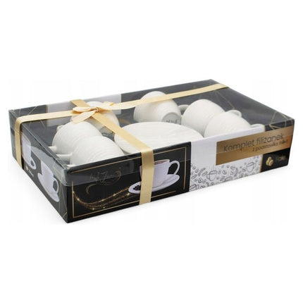 Bella Fiore Porseleinen Koffiekopjes Set – 6 Luxe Kopjes met Schoteltjes – 220 ml – Witte Cadeauset voor Koffieliefhebbers