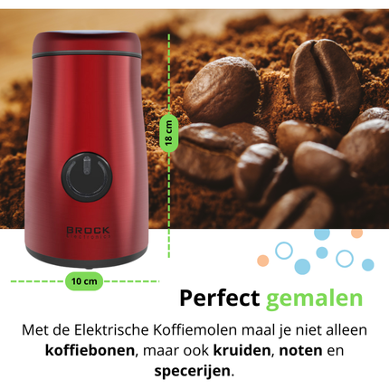 Brock Elektrische Koffiemolen Rood 150W – Voor Koffiebonen, Kruiden, Noten & Specerijen – Stil, Snel & BPA-vrij – RVS Mes
