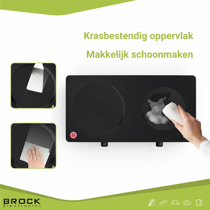 Brock Elektrische Kookplaat 2 Pits – 2500W – Compact Vrijstaand Fornuis Voor Thuis, Studio & Vakantie – Zwart