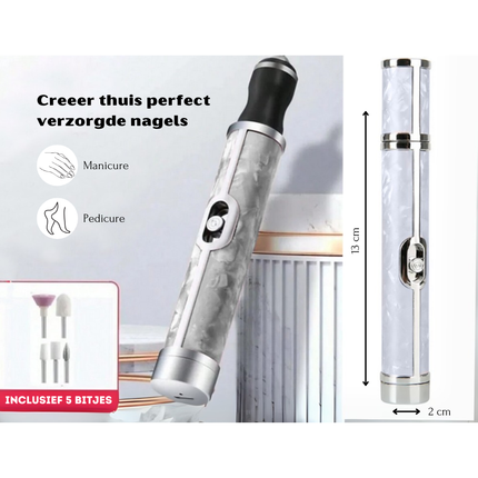 Trendmix Draadloze Elektrische Nagelvijl Nagelfrees Met 5 Bitjes Wit - 4 Bedieningsmodi - Manicure Pedicure Set Elektrisch - Oplaadbaar - USB C Kabel