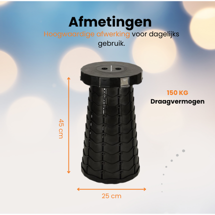 Trendmix Opvouwbare Kruk Verstelbaar & Lichtgewicht Zwart – Compacte Telescopische Kruk Voor Festival, Concert, Camping & Reizen