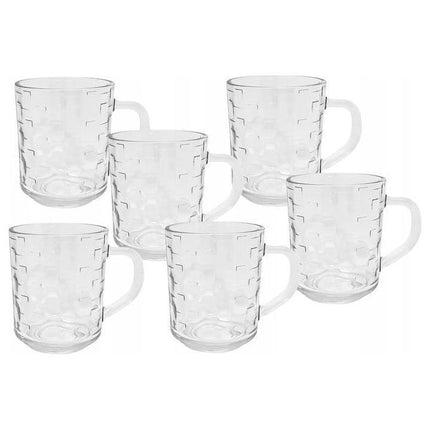 Tragar Theeglazen Set van 6 – Kubus Motief – 250 ml – Met Handvat – Glas – Vaatwasserbestendig – Transparant