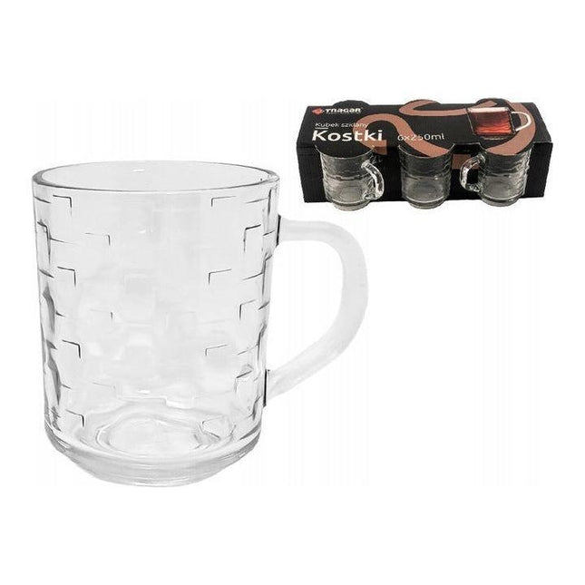 Tragar Theeglazen Set van 6 – Kubus Motief – 250 ml – Met Handvat – Glas – Vaatwasserbestendig – Transparant