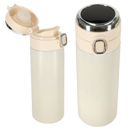Thermosflesbeker LED Thermoskan - Mondstuk Met Tuit - 420ml - Beige