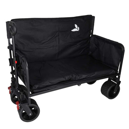 Opvouwbare Bolderkar met Zitje en Rugleuning – Transportwagen – Bolderwagen voor Strand, Camping, Festival, Pretpark en Boodschappen – 150 kg – Zwart