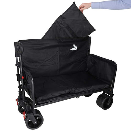 Opvouwbare Bolderkar met Zitje en Rugleuning – Transportwagen – Bolderwagen voor Strand, Camping, Festival, Pretpark en Boodschappen – 150 kg – Zwart