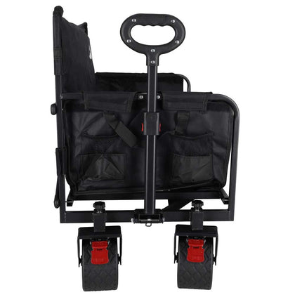 Opvouwbare Bolderkar met Zitje en Rugleuning – Transportwagen – Bolderwagen voor Strand, Camping, Festival, Pretpark en Boodschappen – 150 kg – Zwart
