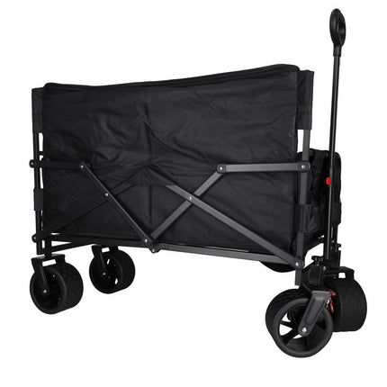 Opvouwbare Bolderkar met Zitje en Rugleuning – Transportwagen – Bolderwagen voor Strand, Camping, Festival, Pretpark en Boodschappen – 150 kg – Zwart