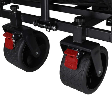 Opvouwbare Bolderkar met Zitje en Rugleuning – Transportwagen – Bolderwagen voor Strand, Camping, Festival, Pretpark en Boodschappen – 150 kg – Zwart