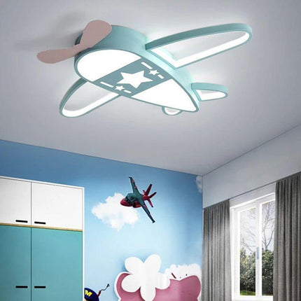 Lumela Vliegtuig Kinderlamp – Dimbare LED Plafondlamp met Afstandsbediening – Kinderkamer Plafondverlichting Jongens – 50x60 cm – Blauw – Originele Vliegtuiglamp voor Kinderen