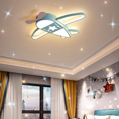 Lumela Vliegtuig Kinderlamp – Dimbare LED Plafondlamp met Afstandsbediening – Kinderkamer Plafondverlichting Jongens – 50x60 cm – Blauw – Originele Vliegtuiglamp voor Kinderen