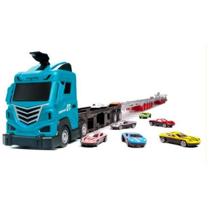 Speelgoed Opvouwbare Sleepwagen Vrachtwagen Autobaan/Racebaan 210 cm Inclusief 8 Auto's - Speelgoed Auto's - Speelgoed Vrachtwagen