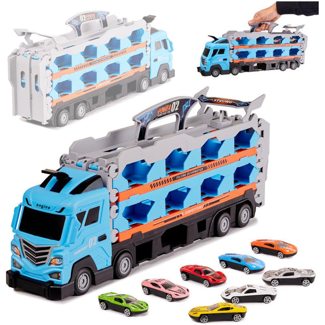 Speelgoed Opvouwbare Sleepwagen Vrachtwagen Autobaan/Racebaan 210 cm Inclusief 8 Auto's - Speelgoed Auto's - Speelgoed Vrachtwagen