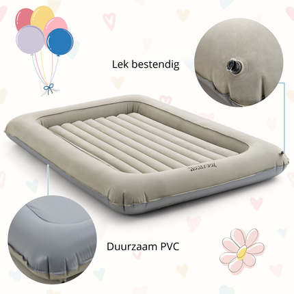 Honeyjoy 2-in-1 Opblaasbaar Peuterreisbed & Speelplek – Luchtbed met Ballenbakfunctie – Grijs – 165x118x20 cm – Incl. Pomp