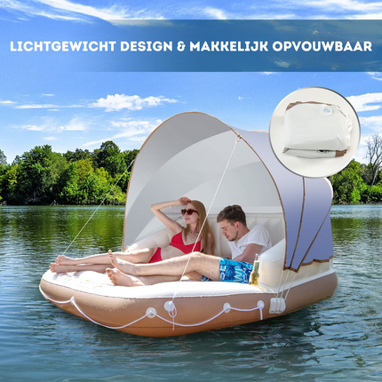Trendmix Opblaasbaar Zwembadeiland Canopy Island – Met Verstelbaar Afdak – Loungebed Voor 2 Volwassenen – 180 × 160 cm – Inclusief Bekerhouders