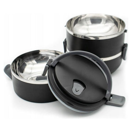 Meyerhoff Thermische Lunchbox 3 Lagen – 2100 ml – RVS Bento Box – Stapelbaar & Lekvrij – Met Handvat & Ventiel – Zwart