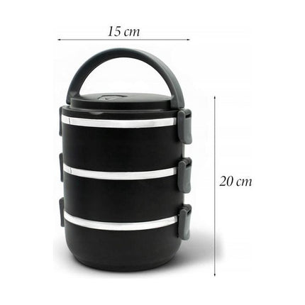 Meyerhoff Thermische Lunchbox 3 Lagen – 2100 ml – RVS Bento Box – Stapelbaar & Lekvrij – Met Handvat & Ventiel – Zwart
