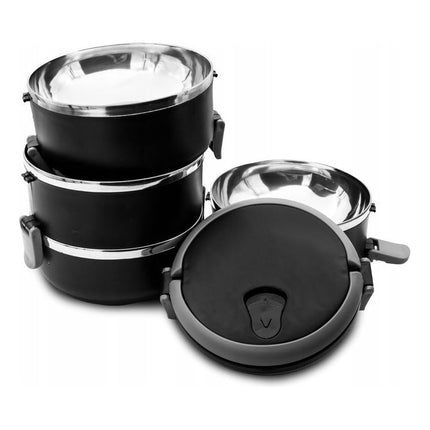 Meyerhoff Thermische Lunchbox 4 Lagen – 2800 ml – RVS Bento Box – Lekvrij & Geïsoleerd – Met Handvat & Ventiel – Zwart