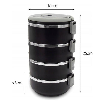 Meyerhoff Thermische Lunchbox 4 Lagen – 2800 ml – RVS Bento Box – Lekvrij & Geïsoleerd – Met Handvat & Ventiel – Zwart