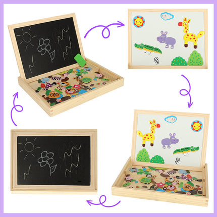 Ikonka Educatief Groot Multifunctioneel Bord - Magnetisch Bord Krijtbord Puzzel Dieren