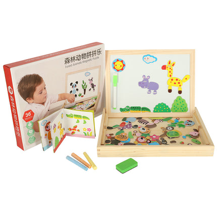 Ikonka Educatief Groot Multifunctioneel Bord - Magnetisch Bord Krijtbord Puzzel Dieren