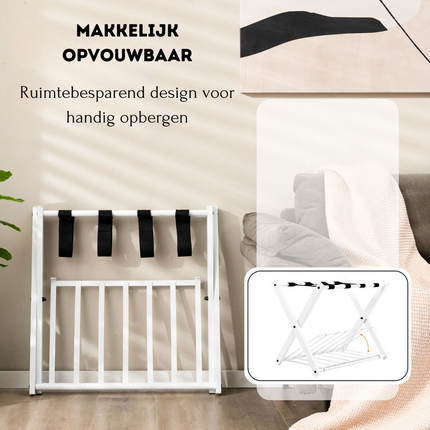 Trendmix Opvouwbaar Bagagerek Kofferstandaard - Bagagerek met Schoenenplank - Metaal Wit 68 x 44 x 57 cm